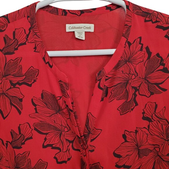 Coldwater Creek 2X Blouse Floral Print Chiffon Button Down Banded Collar Shirt - Picture 4 of 10